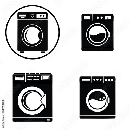 Modern Washing Machine Vector Silhouette Illustration Laundry Appliance Icons for Cleanliness and Household Needs Design Elements