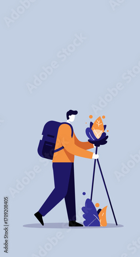 Focused woman using a laptop with a backpack nearby, symbolizing remote work, online learning, or digital entrepreneurship with copy space.