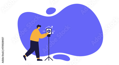 Man interacting with a smart home control panel, managing interconnected devices for modern living. Represents home automation and digital convenience.