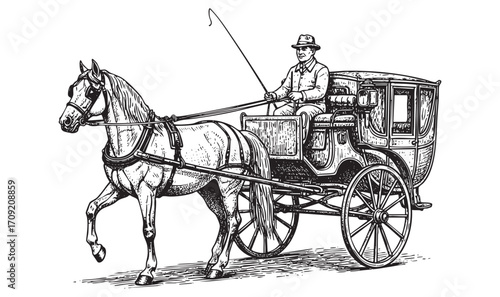 Vintage Horse-Drawn Carriage Hand-Drawn Sketch