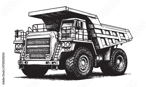 Large Mining Dump Truck Hand-Drawn Illustration