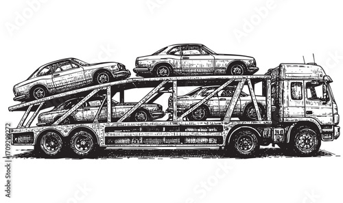 Car Carrier Truck Hand-Drawn Illustration