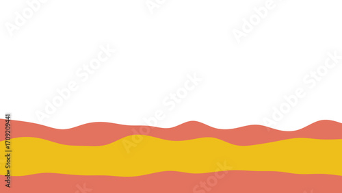 Dynamic abstract background featuring smooth, undulating layers of coral and golden yellow against a clean white space, ideal for modern design, presentations, or digital art.