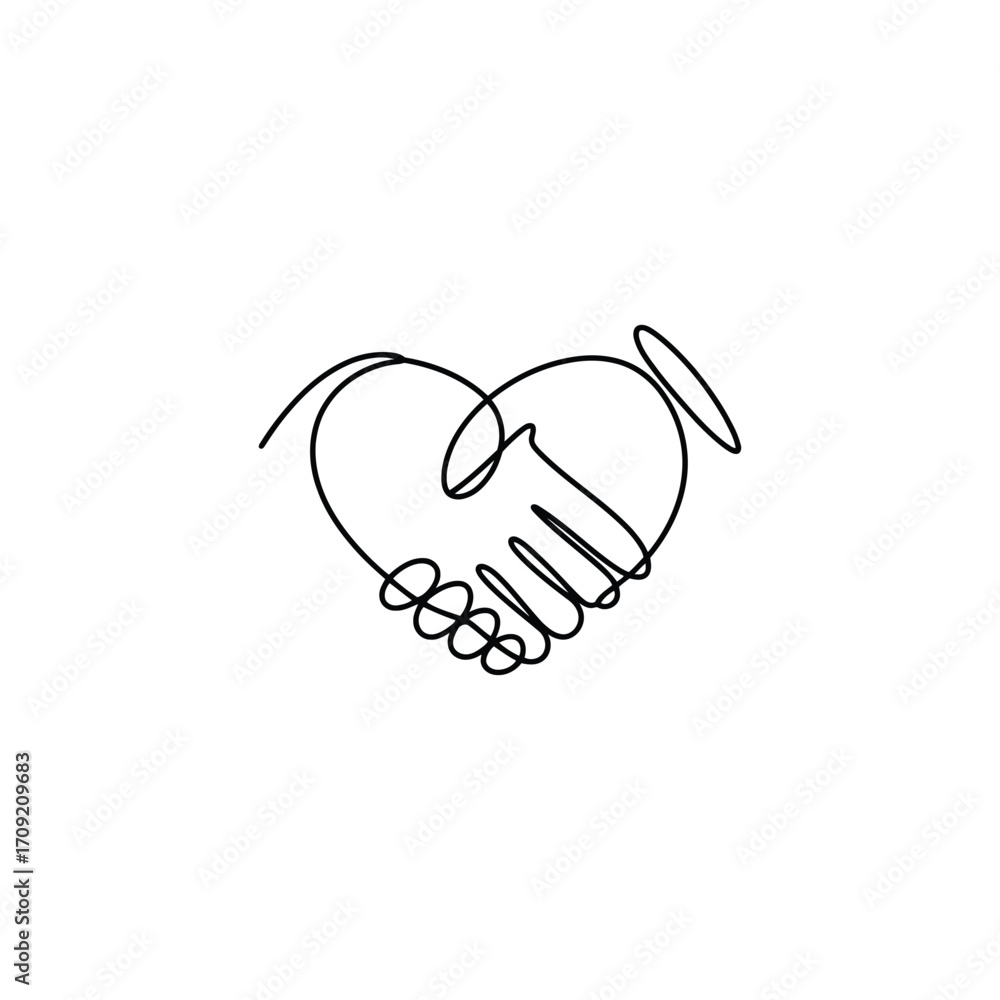 Obraz premium Minimalist Heart Handshake Illustration A Symbol of Partnership Love and Unity in Business and Relationships Presented as a Line Art