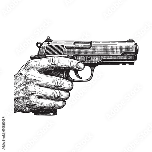Hand Holding a Pistol Hand-Drawn Sketch
