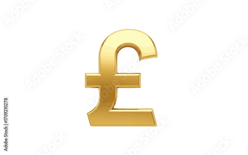 A golden pound sterling symbol stands prominently against a stark white background in a studio shot view
