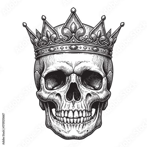 Human Skull with a Royal Crown Hand-Drawn Sketch
