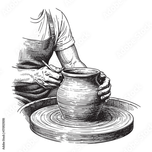 Person Working on a Pottery Wheel Hand-Drawn
