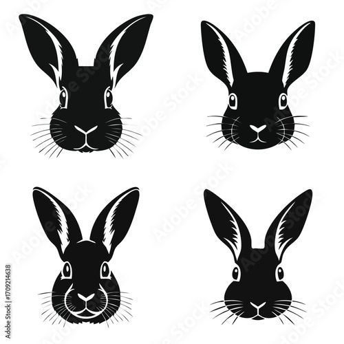 Elegant Rabbit Head Vector Silhouette Illustration A Collection of Four Unique Designs for Logos, Prints, and More