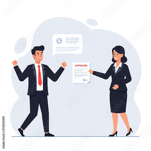 Businesswoman approving contract with successful businessman, agreement concept