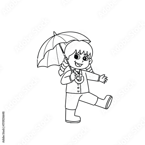 coloring page little girl with umbrella
