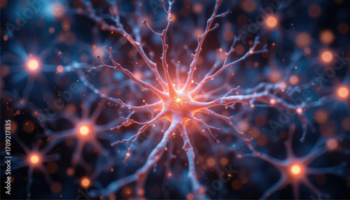 Abstract network neurons glowing in space.