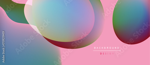 Abstract shapes overlap, creating soft gradients. Pink dominates background, with blue, purple hues present. Minimalist design, modern aesthetic.