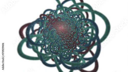 Abstract fractal art design with intricate loops and swirls in green and maroon color scheme complex pattern