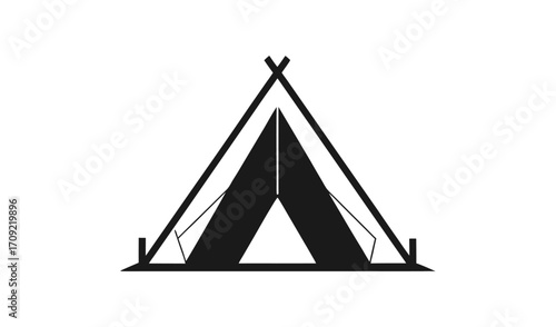 Simple black silhouette of an a frame tent on a white background