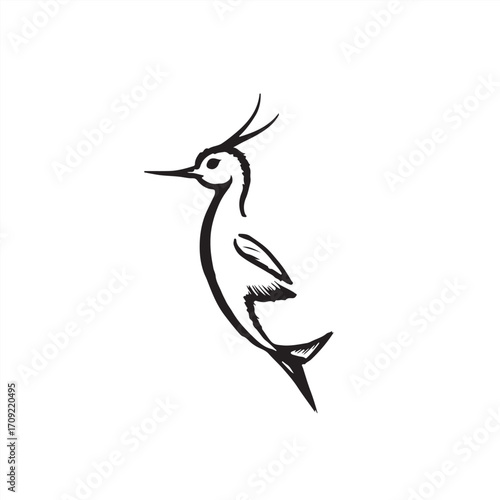 A classic, hand-drawn sketch of a bird silhouette in a vector style, rendered in timeless black and white with rough, textured pencil strokes on a clean white background, evoking elegance