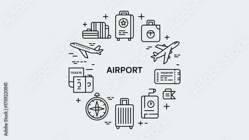 Airport travel vacation transportation luggage passport tickets airplane flight tourism destination concept