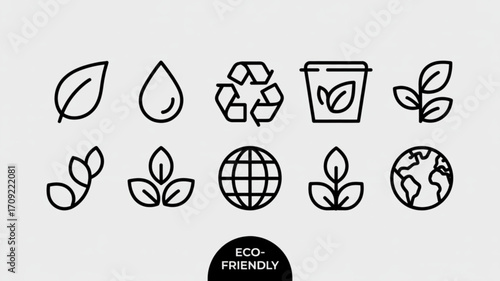 Eco friendly vector icons set for nature and green energy projects environmental sustainability and conservation 100