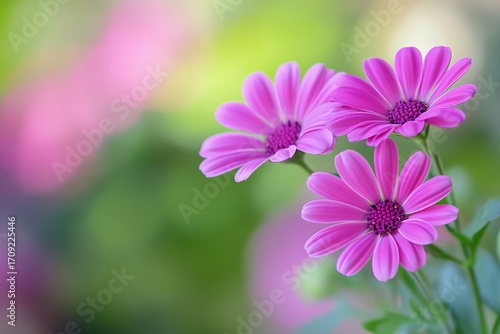 Delicate pink flowers, soft green background