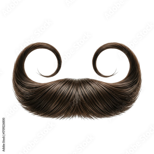 Intricate curly brown mustache with realistic hair texture isolated