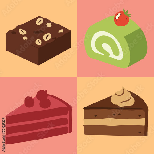 set illustration vector graphic of sponge cake slices with various flavors