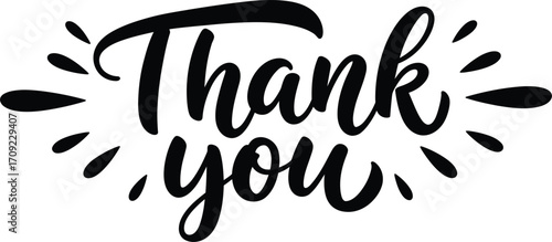 Elegant hand lettering thank you message with radiating lines on transparent background