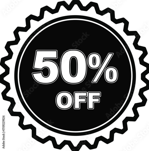 Vector art of fifty percent off sticker for promotion