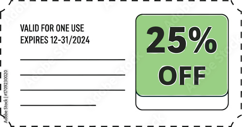 Vector art of coupon offering a discount of 25 percent off on a gradient background