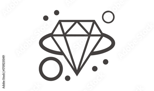 Stylized diamond gemstone with orbiting rings and dots icon