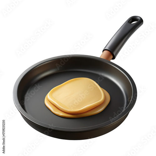 Delicious golden pancakes cooking in a frying pan breakfast meal preparation isolated on transparent background