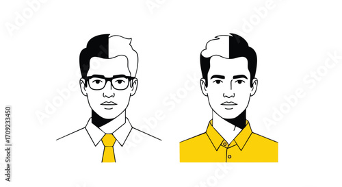 Compare two stylish men with unique personalities, ideal for branding or creative projects, modern minimal design