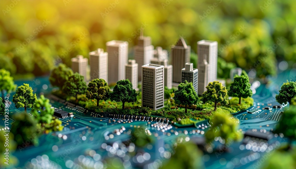 Fototapeta premium a Miniature City Landscape with Trees and Buildings