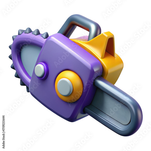 Stylized cartoon chainsaw tool isolated on black for creative projects isolated on transparent background