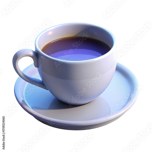 Steaming hot coffee cup and saucer ready for morning refreshment isolated on transparent background