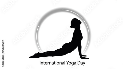 International yoga day celebration with silhouette of woman doing cobra pose for wellness and health benefits