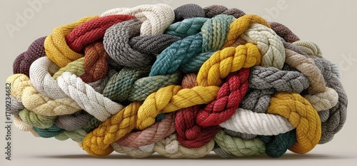 Fototapeta Naklejka Na Ścianę i Meble -  Colorful braided ropes form a brain-like shape