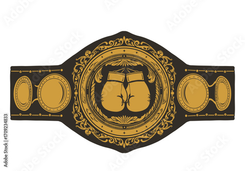 Ornate Boxing Championship Belt with Golden Gloves and Details.