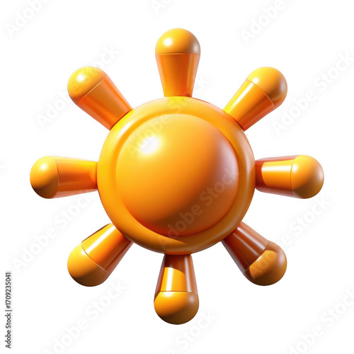 Radiant orange sun with eight blazing rays shining brightly illuminated bright isolated on transparent background