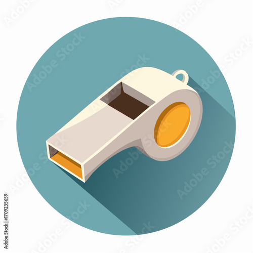 A cartoon illustration of a whistle, rendered in a flat design style, with a long shadow.