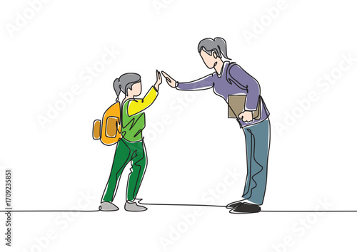 A female student is high-fiving her teacher