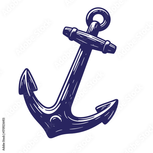 Vintage nautical anchor illustration dark blue color isolated on white background