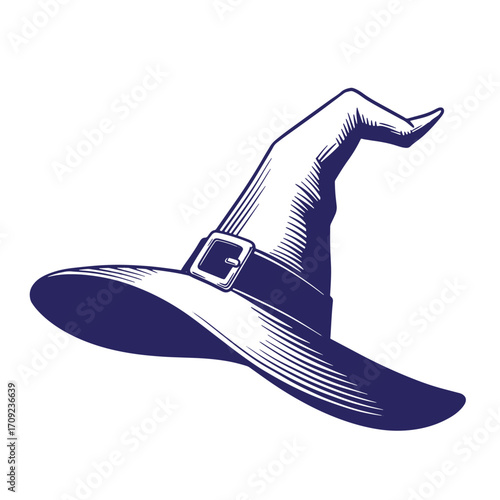 Vintage witch hat illustration in engraved style perfect for halloween celebrations
