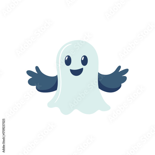 A stylized cartoon icon of a friendly ghost with a happy expression, suitable for websites or blogs about Halloween, holidays, or children's content.

