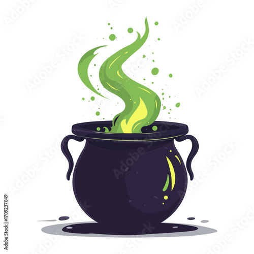 This is a cartoon vector icon of a witch's cauldron bubbling with green potion, perfect for websites or blogs about Halloween, magic, or fantasy.


