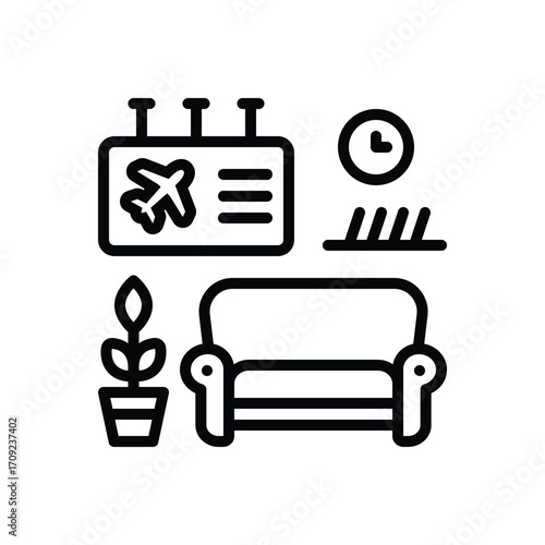 Black line icon for airport lounge