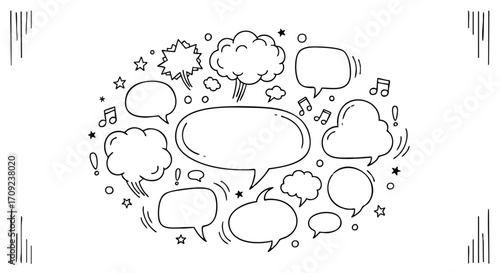 Blank speech bubbles and comic elements create space for your ideas and messages