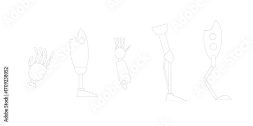 Bionic artificial limbs icons set. Outline set of bionic artificial limbs vector icons for web design isolated on white background