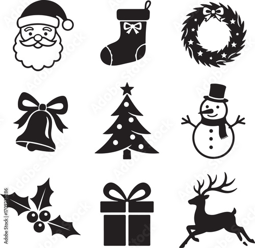 PrintChristmas Icons  Holiday Santa and Winter Festive Symbols
