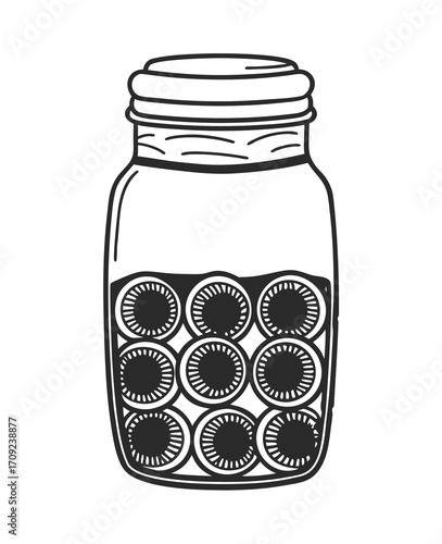 Hand drawn jar of evil eyes vector illustration on white background art