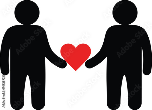 Love relationship icon, couple holding hands, red heart symbol, unity vector, romantic togetherness artwork, human connection design, partnership illustration, affection graphic